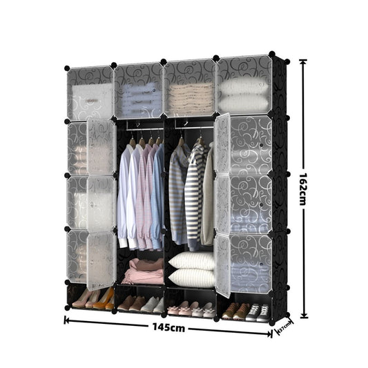 Dulap Modular, 16 Usi, Naimeed D7148, 162x145x37cm, Negru