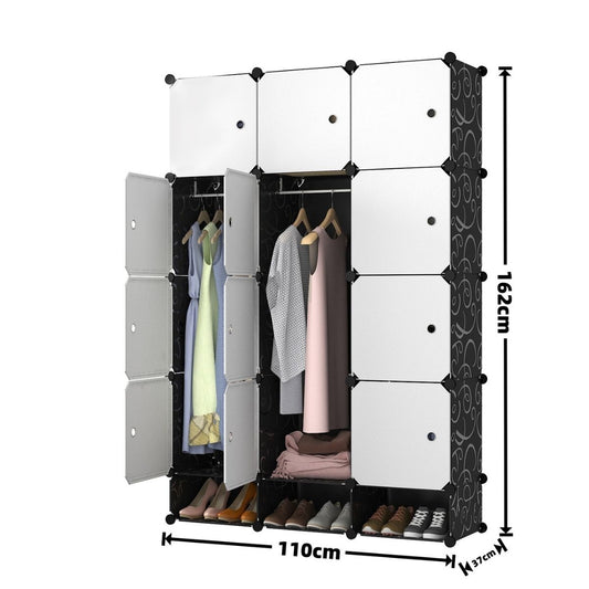 Dulap Modular, 12 Usi, Naimeed D7166, 162x110x37cm, Negru