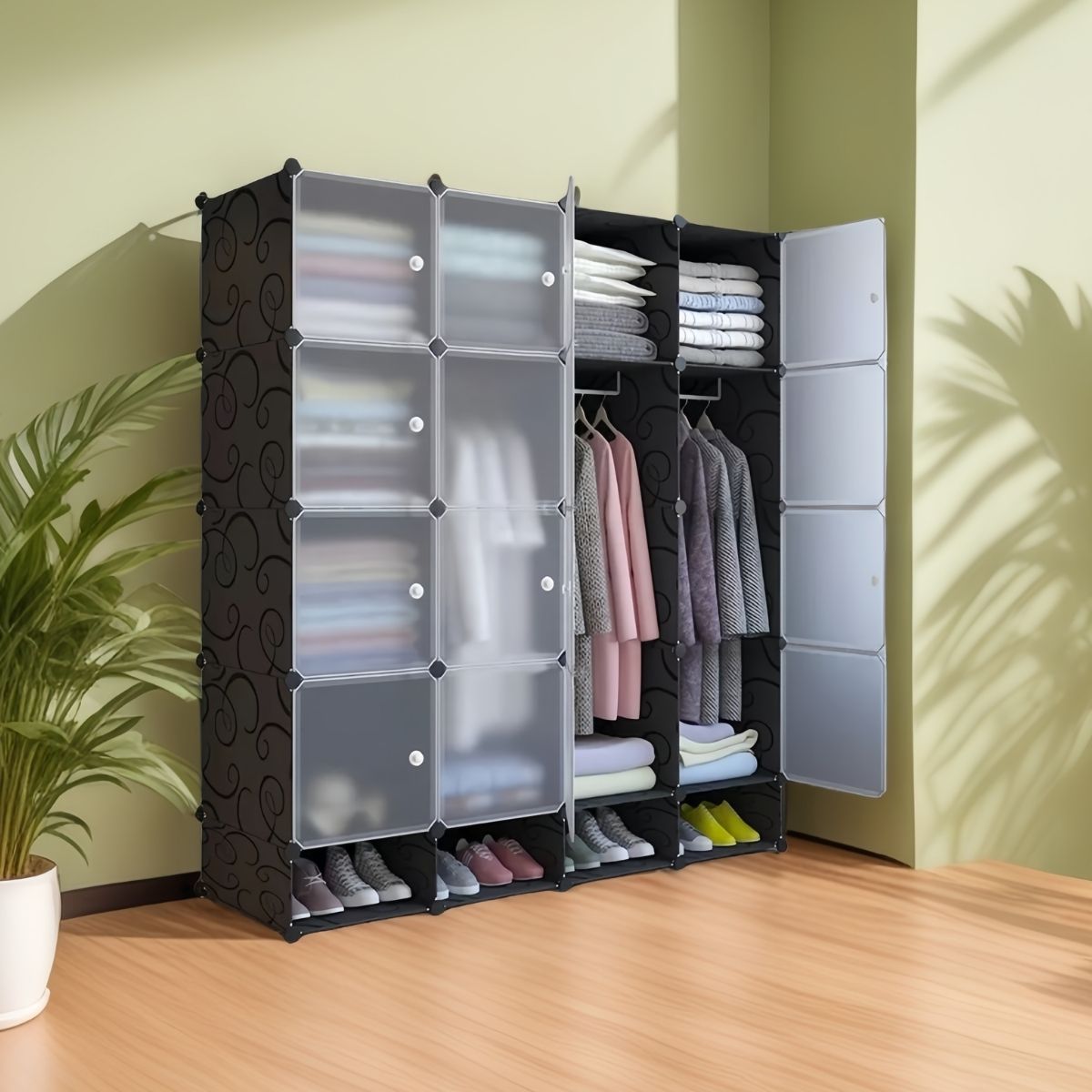 Dulap Modular, 16 Usi, Naimeed D7167, 162x145x37cm, Negru