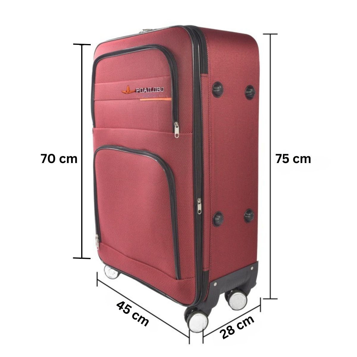 Troler voiaj, Mare, Naimeed D7175, 4 roti duble 360 grade, material textil, inchidere cifru, Rosu, 45x28x75cm