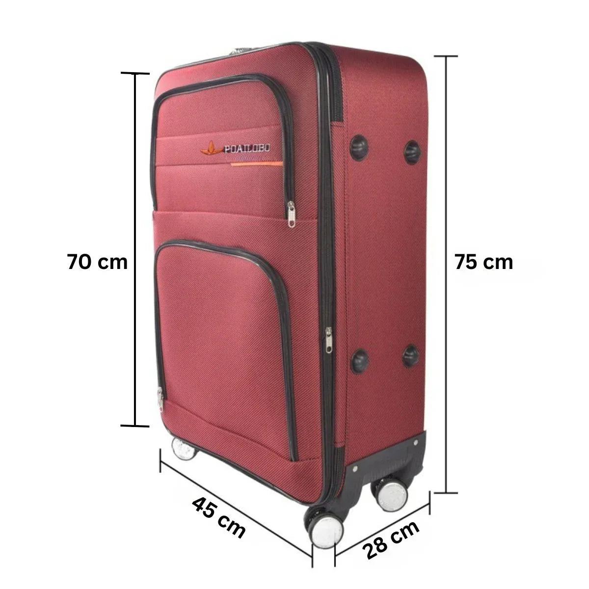 Troler voiaj, Mare, Naimeed D7175, 4 roti duble 360 grade, material textil, inchidere cifru, Rosu, 45x28x75cm - 221.ro