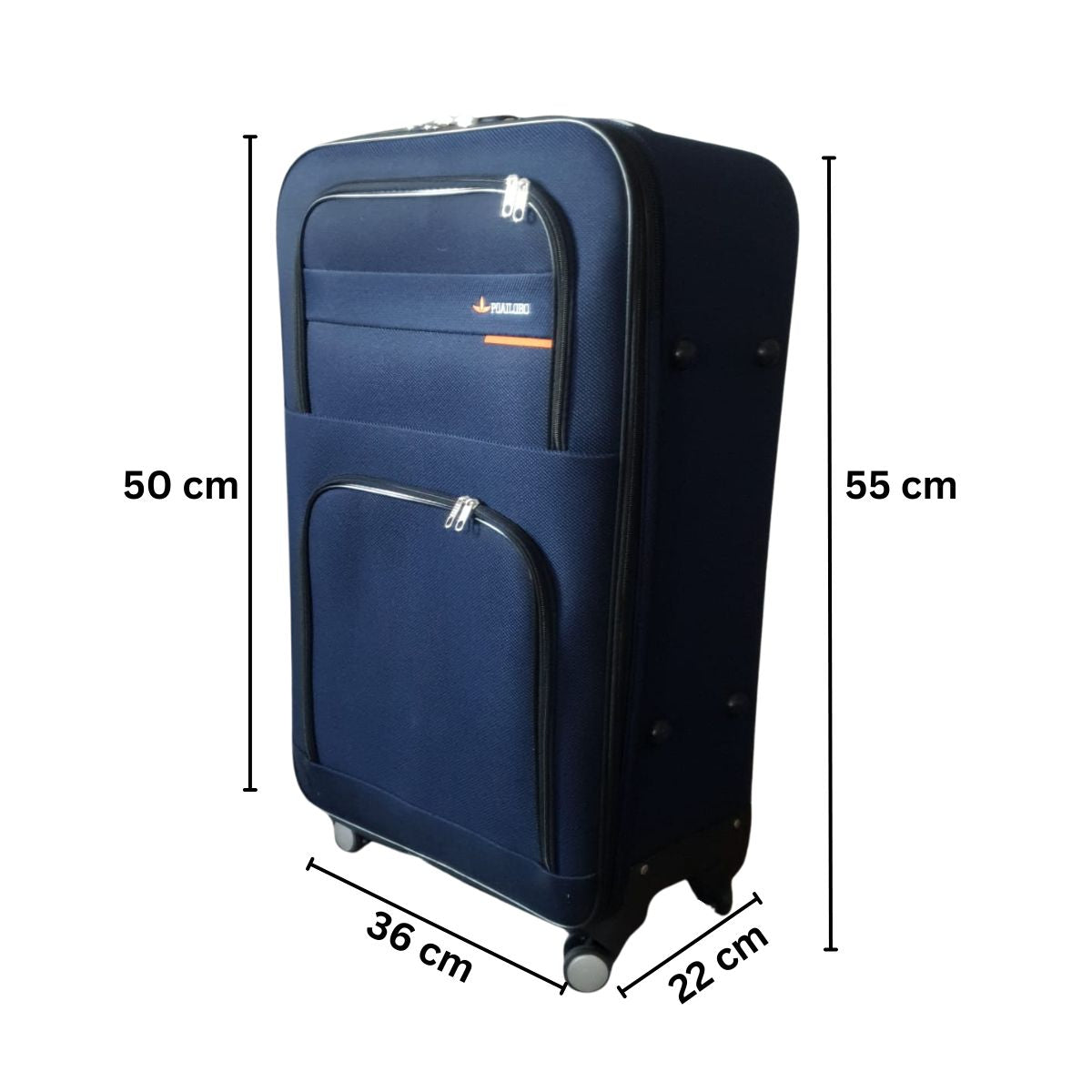 Troler voiaj, Mic, Naimeed D7176, 4 roti duble 360 grade, material textil, inchidere cifru, Albastru, 36x22x55cm