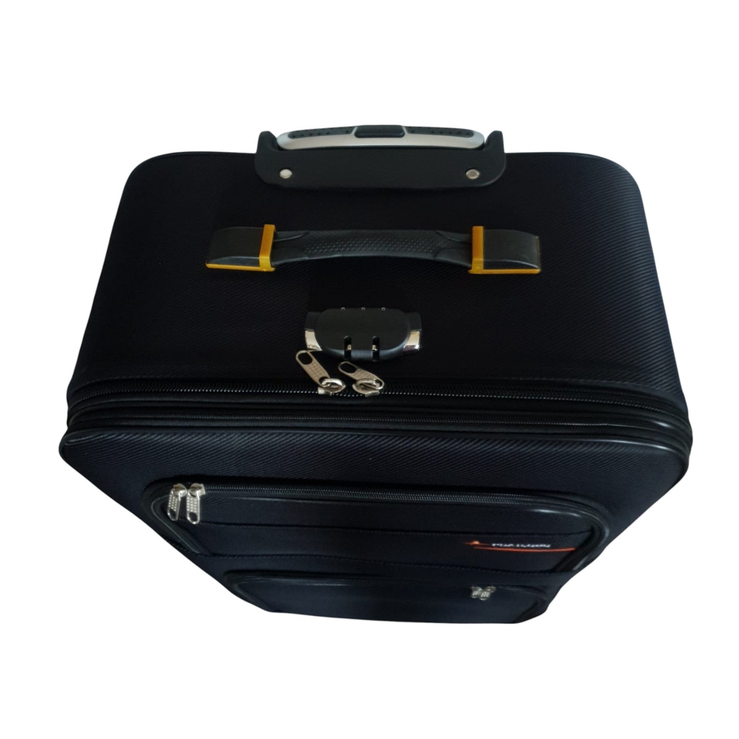 Troler voiaj, Mediu, Naimeed D7177, 4 roti duble 360 grade, material textil, inchidere cifru, Negru, 41x24x66cm