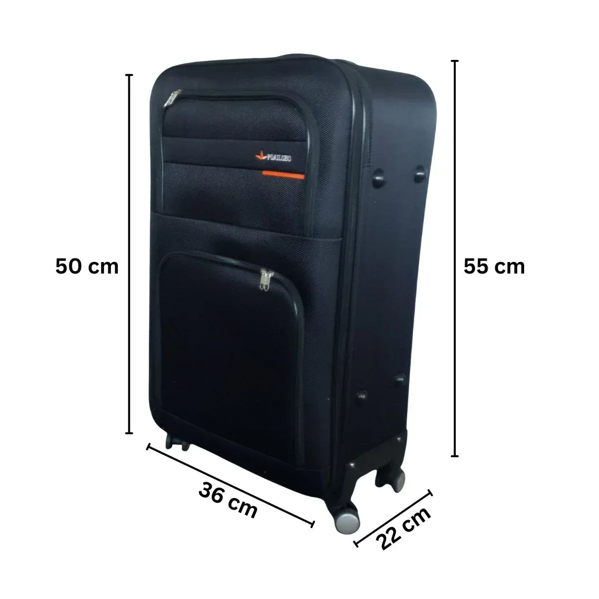 Troler voiaj, Mic, Naimeed D7177, 4 roti duble 360 grade, material textil, inchidere cifru, Negru, 36x22x55cm - 221.ro