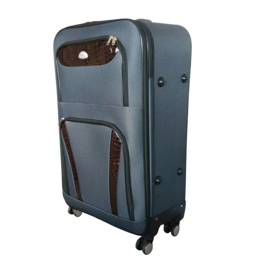 Troler voiaj, Mic, Naimeed D7179, 4 roti duble 360 grade, material textil, inchidere cifru, Gri, 36x22x55cm