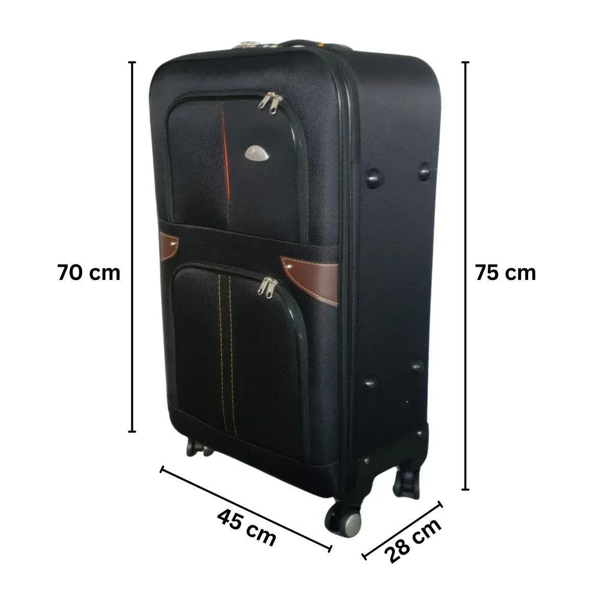 Troler voiaj, Mare, Naimeed D7180, 4 roti duble 360 grade, material textil, inchidere cifru, Negru, 45x28x75cm - 221.ro