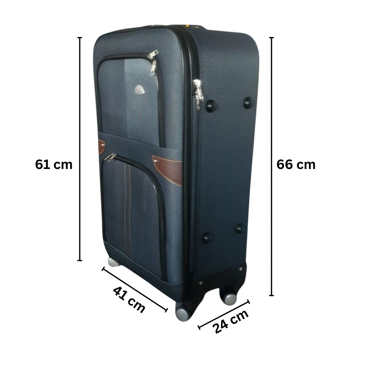 Troler voiaj, Mediu, Naimeed D7181, 4 roti duble 360 grade, material textil, inchidere cifru, Gri, 41x24x66cm