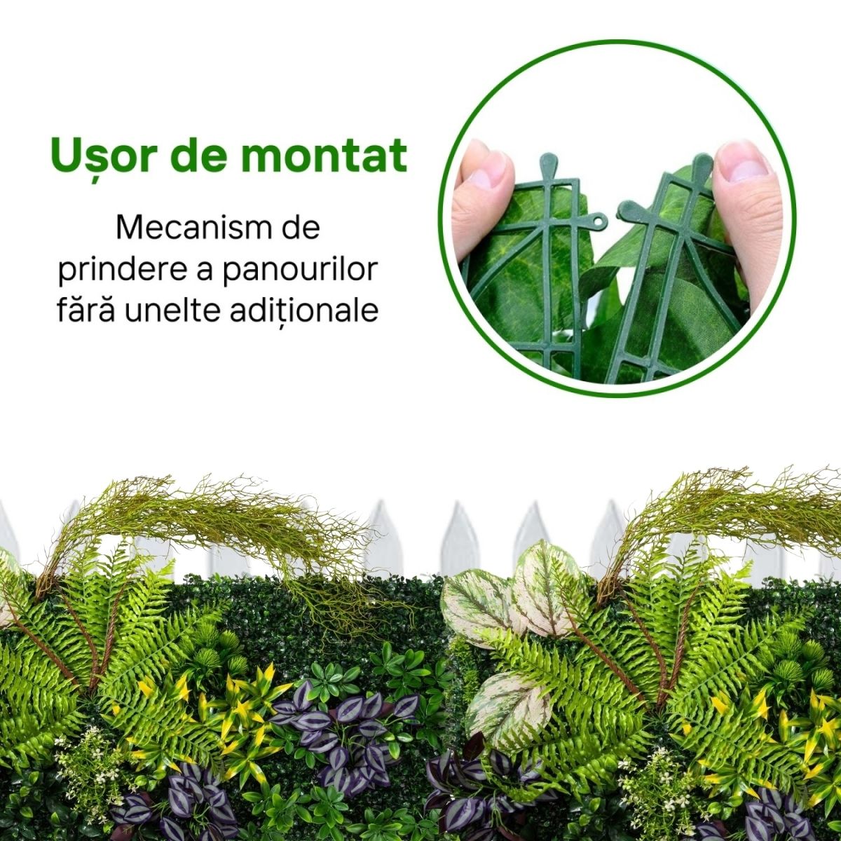 Panou din plante artificiale, cu frunze, Naimeed D7201, Verde, 100X50 cm