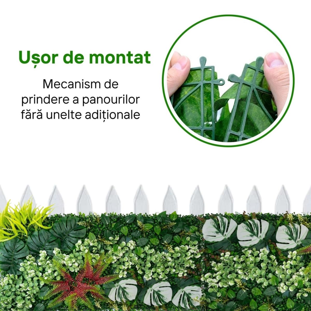 Panou din plante artificiale, cu frunze, Naimeed D7204, Verde, 100X50 cm