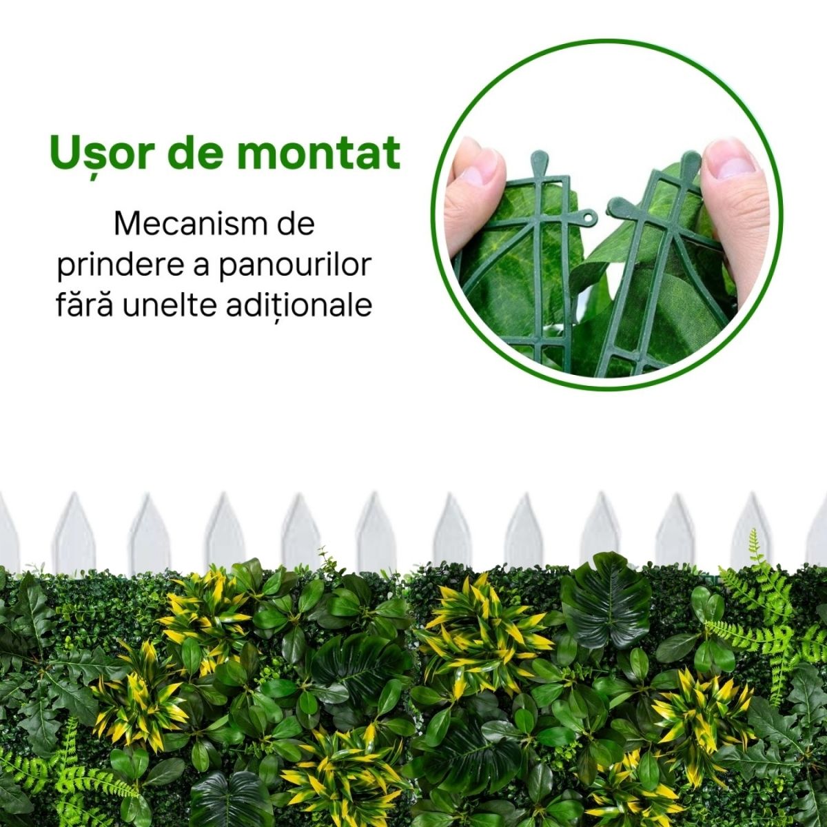 Panou din plante artificiale, cu frunze, Naimeed D7205, Verde, 100X50 cm