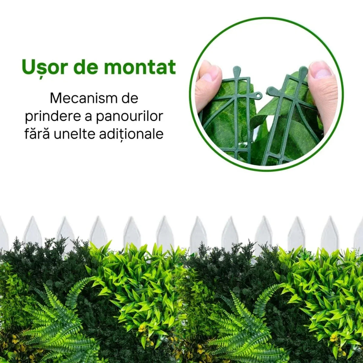 Panou din plante artificiale, cu frunze, Naimeed D7208, Verde, 50X50 cm - 221.ro