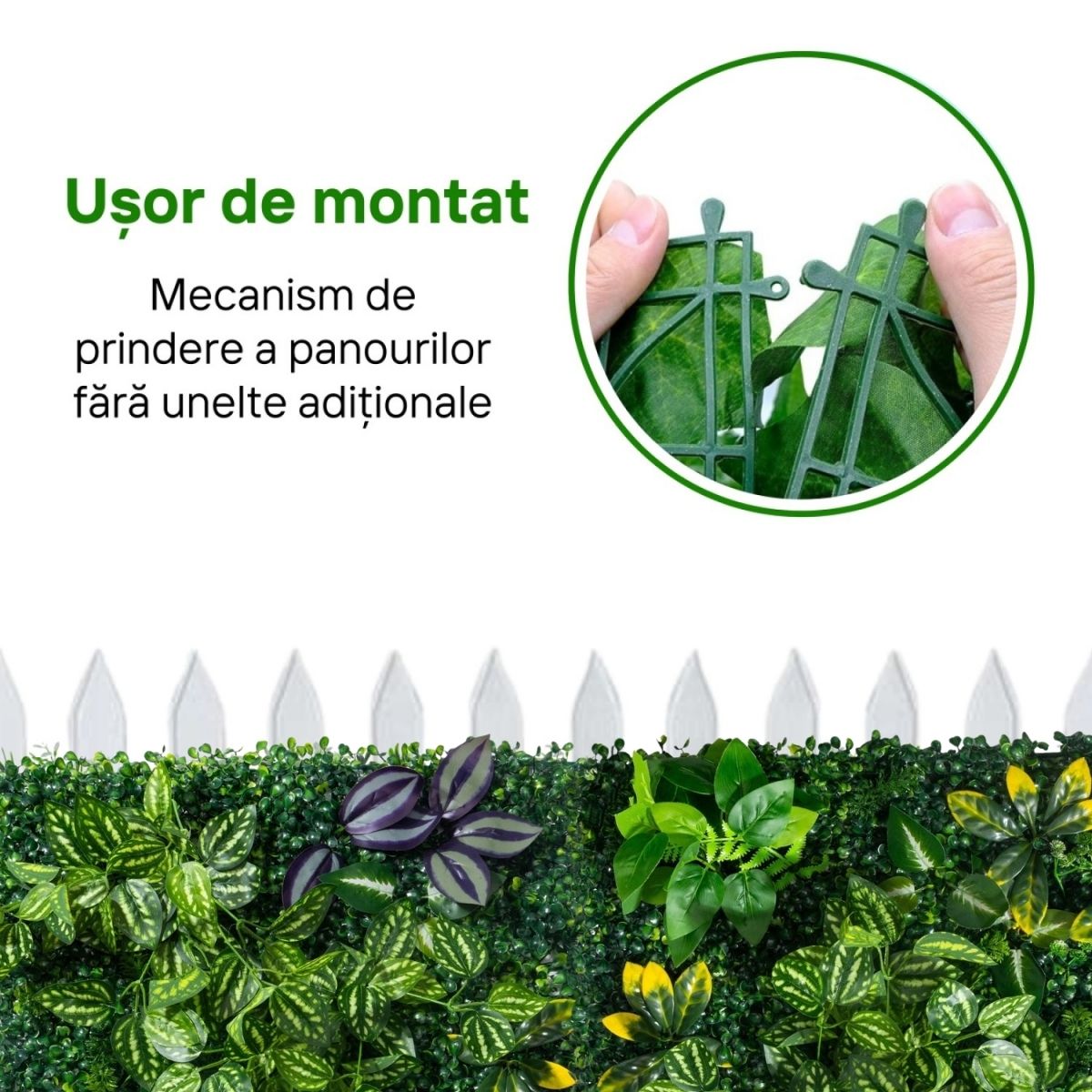 Panou din plante artificiale, cu frunze, Naimeed D7211, Verde, 50X50 cm