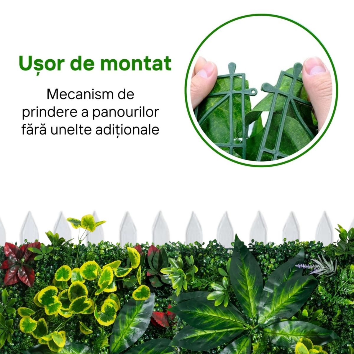 Panou din plante artificiale, cu frunze, Naimeed D7212, Verde, 50X50 cm