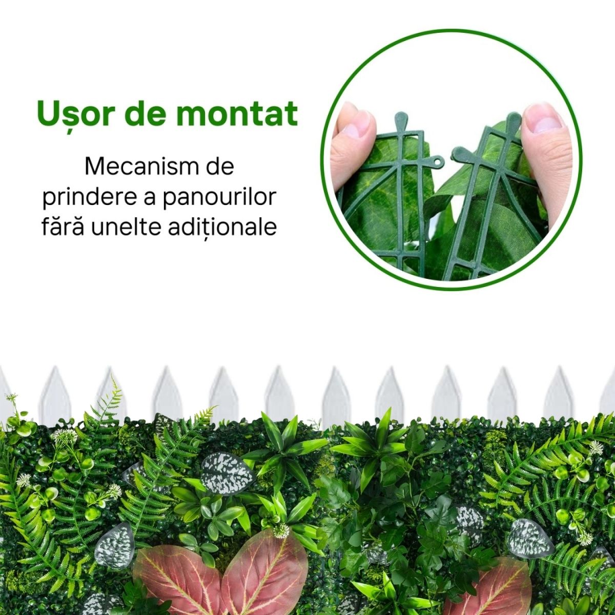 Panou din plante artificiale, cu frunze, Naimeed D7213, Verde, 50X50 cm