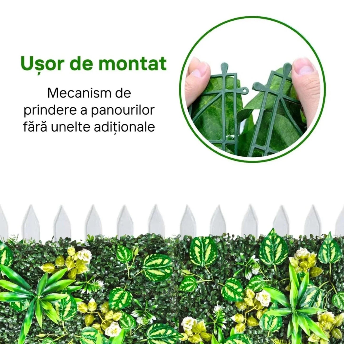 Panou din plante artificiale, cu frunze, Naimeed D7215, Verde, 50X50 cm - 221.ro
