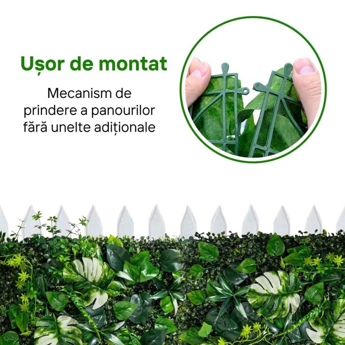 Panou din plante artificiale, cu frunze, Naimeed D7216, Verde, 50X50 cm