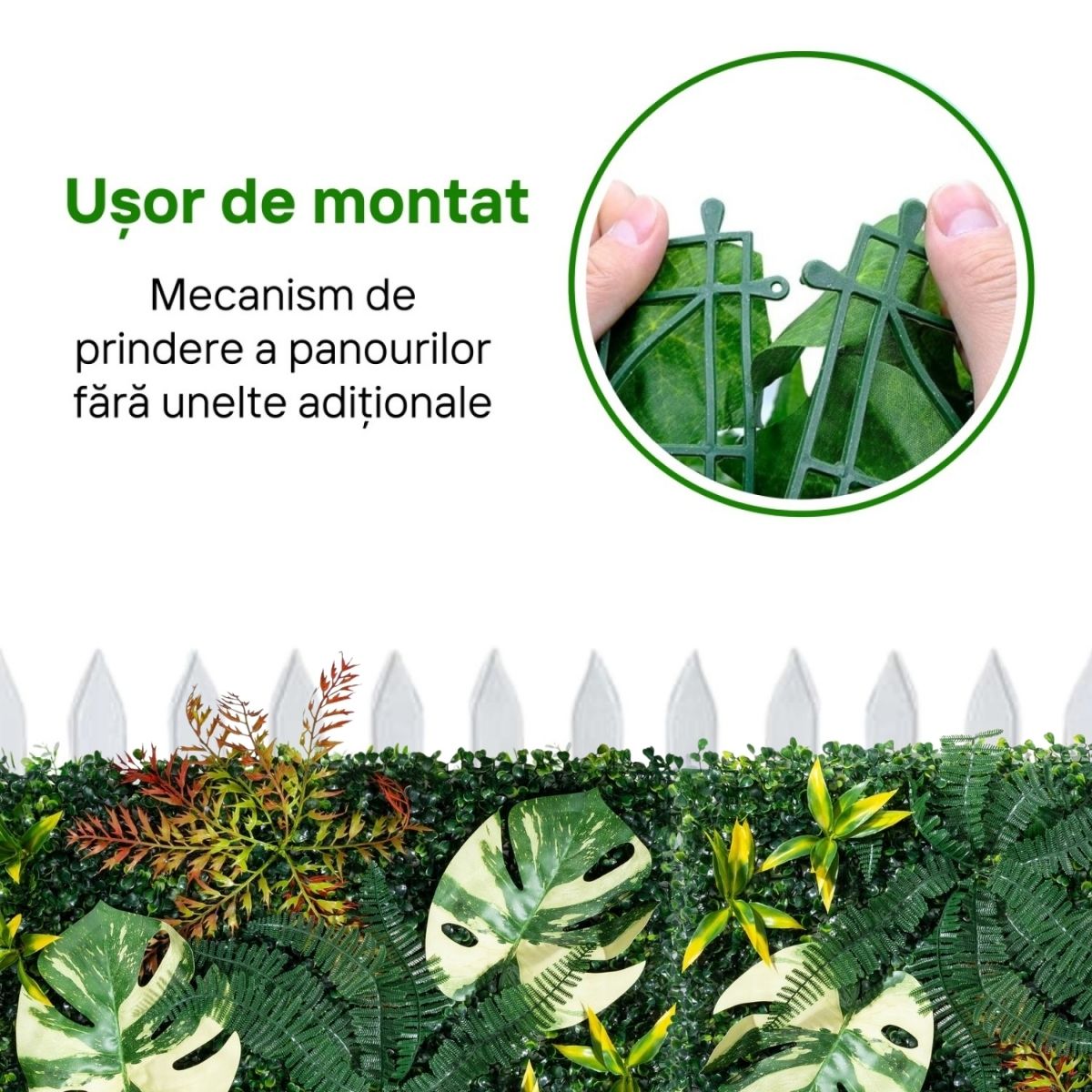 Panou din plante artificiale, cu frunze, Naimeed D7225, Verde, 40x60 cm