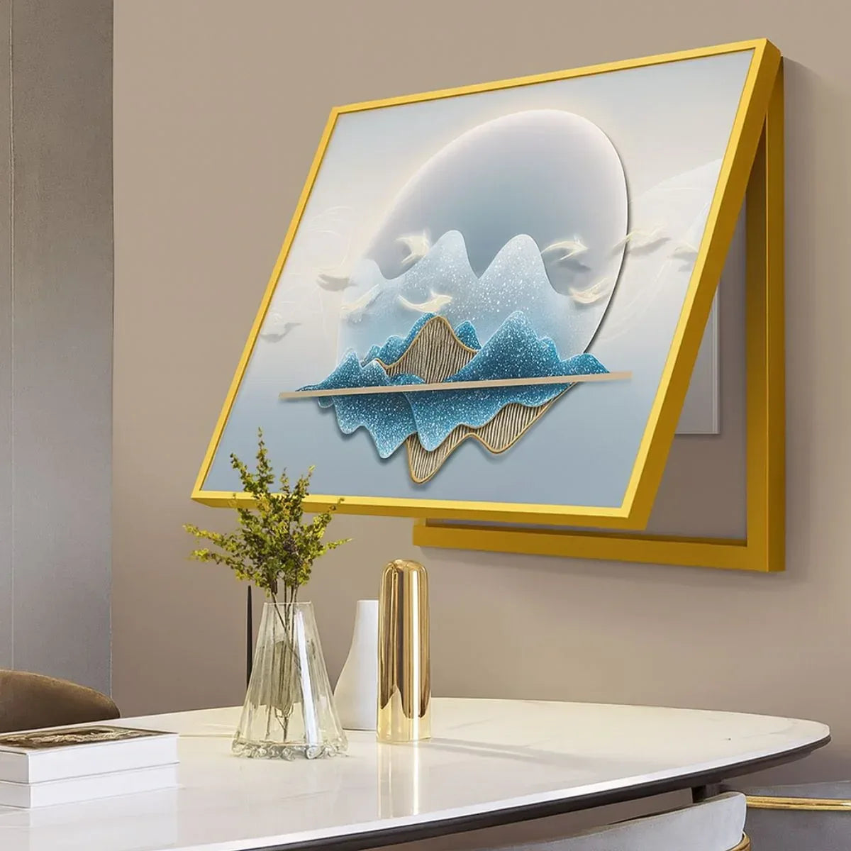 Capac tablou pentru contor electric, Naimeed D7260, mascare tablou electric, design modern si elegant, 40x50x4 cm, rama aurie - 221.ro