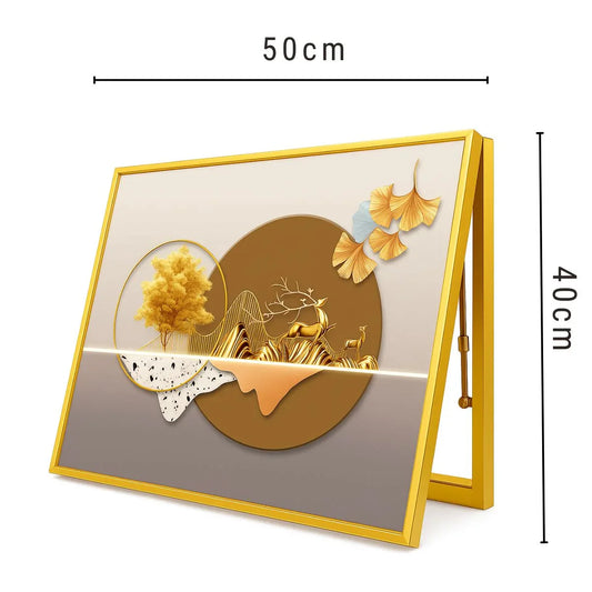 Capac tablou pentru contor electric, Naimeed D7231, mascare tablou electric, design modern si elegant, 40x50x3,8cm, rama aurie - 221.ro