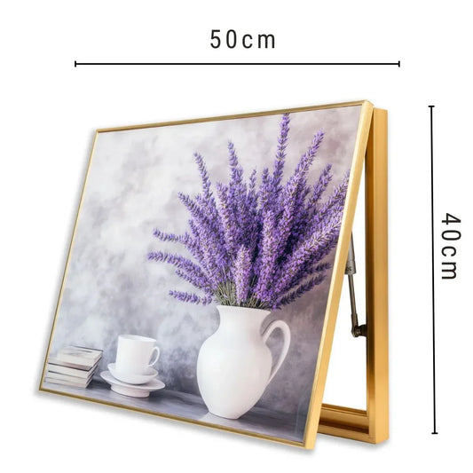Capac tablou pentru contor electric, Naimeed D7234, mascare tablou electric, design modern si elegant, 40x50x3,8cm, rama aurie - 221.ro