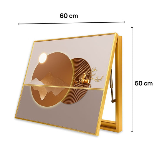 Capac tablou pentru contor electric, Naimeed D7247, mascare tablou electric, design modern si elegant, 50x60x3,8cm, rama aurie