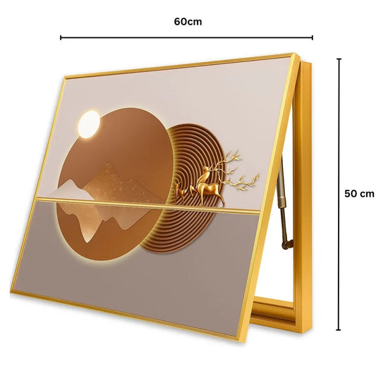 Capac tablou pentru contor electric, Naimeed D7279, mascare tablou electric, design modern si elegant, 50x60x4cm, rama aurie - 221.ro