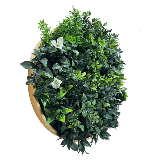 Aranjament decorativ, de perete, cu ramă din aluminiu și plante artificiale Naimeed D7451, diametru 50 cm - 221.ro