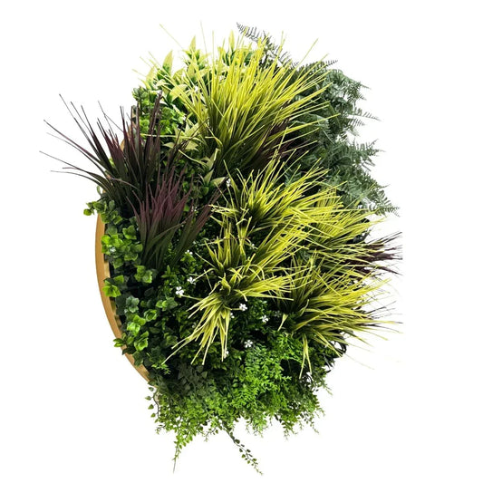 Aranjament decorativ, de perete, cu ramă din aluminiu și plante artificiale Naimeed D7452, diametru 80 cm - 221.ro