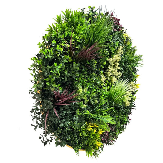 Aranjament decorativ, de perete, cu ramă din aluminiu și plante artificiale Naimeed D7453, diametru 100 cm - 221.ro