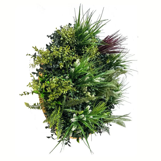 Aranjament decorativ, de perete, cu ramă din aluminiu și plante artificiale Naimeed D7466, diametru 75 cm - 221.ro