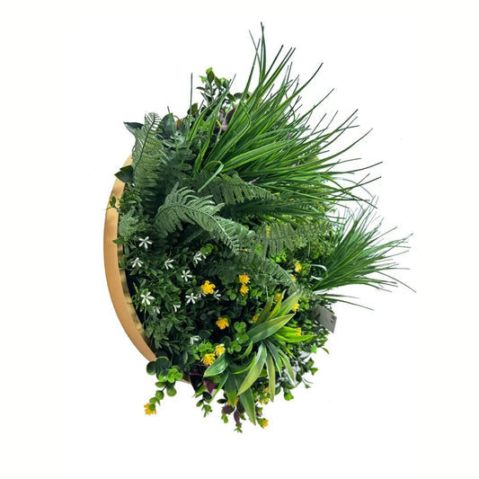 Aranjament decorativ, de perete, cu ramă din aluminiu și plante artificiale Naimeed D7468, diametru 50 cm - 221.ro