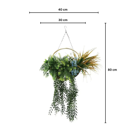 Aranjament Suspendat cu Plante Artificiale pe Disc Decorativ Auriu, Naimeed D7474, diametru 30 cm - 221.ro
