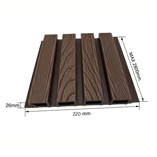 Lambriu decorativ WPC, reliefat, pentru exterior, montaj rapid, rezistenta ridicata, Naimeed D7490, 280x22x2.6cm, Nuc natural - 221.ro