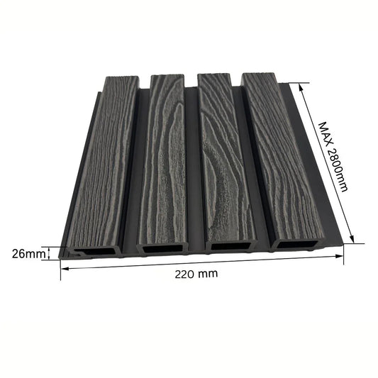 Lambriu decorativ WPC, reliefat, pentru exterior, montaj rapid, rezistenta ridicata, Naimeed D7491, 280x22x2.6cm, Stejar gri - 221.ro