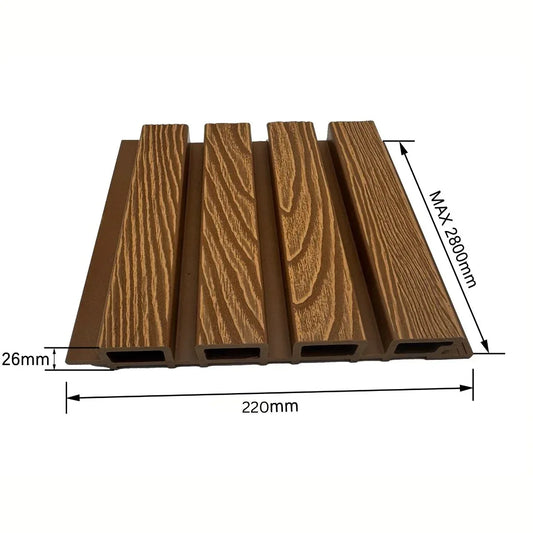 Lambriu decorativ WPC, reliefat, pentru exterior, montaj rapid, rezistenta ridicata, Naimeed D7492, 280x22x2.6cm, Tec - 221.ro