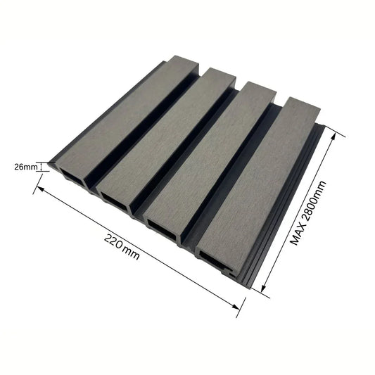 Lambriu decorativ WPC, reliefat, pentru exterior, montaj rapid, rezistenta ridicata, Naimeed D7494, 280x22x2.6cm, Stejar gri - 221.ro