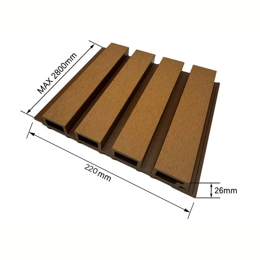 Lambriu decorativ WPC, reliefat, pentru exterior, montaj rapid, rezistenta ridicata, Naimeed D7495, 280x22x2.6cm, Tec - 221.ro