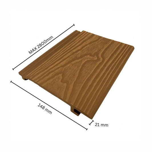 Lambriu decorativ riflaj WPC, pentru exterior, montaj rapid, rezistenta ridicata, Naimeed D7498, 280x14.8x2.1cm, Tec - 221.ro