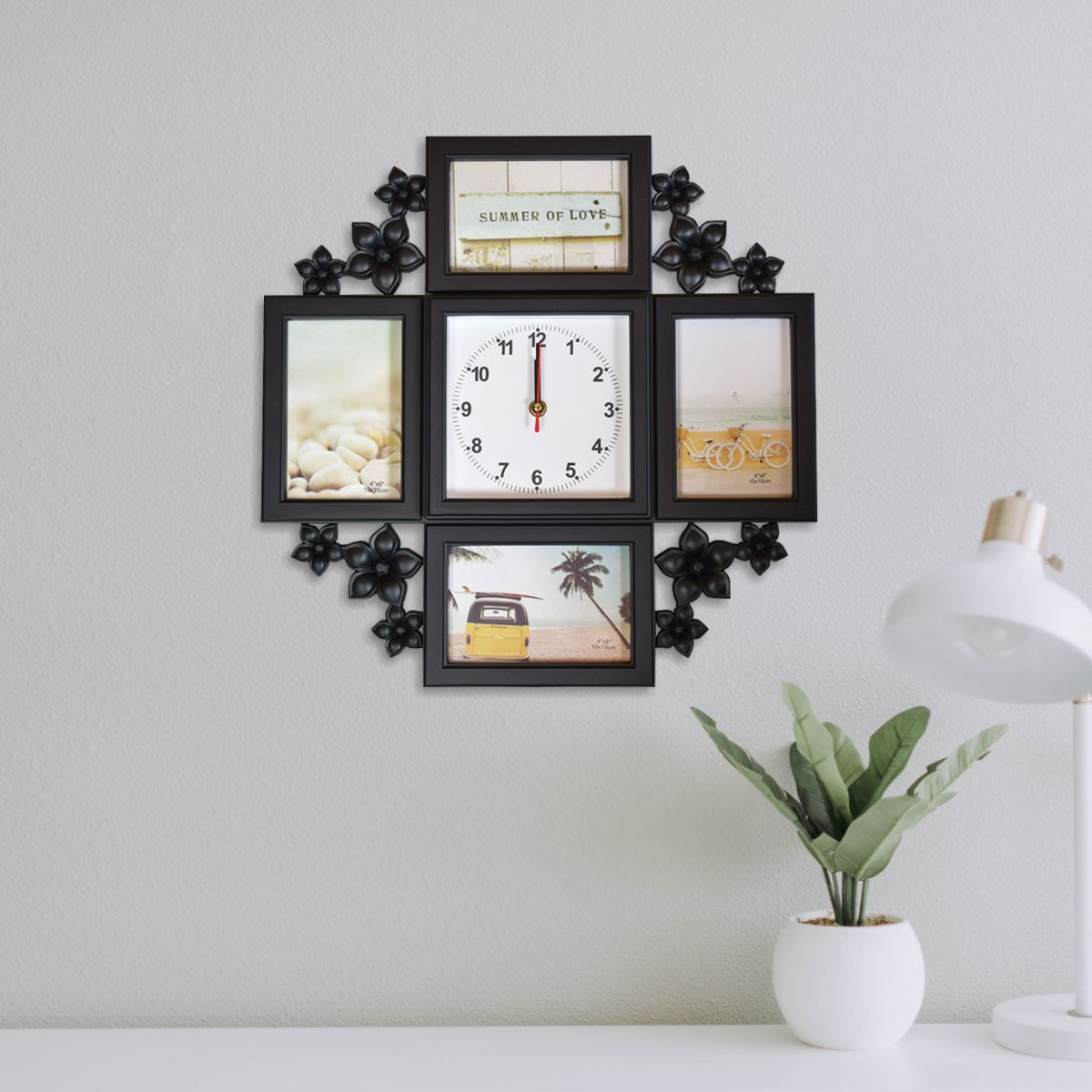 Rama foto cu Ceas, 4 poze, Naimeed D78, Negru