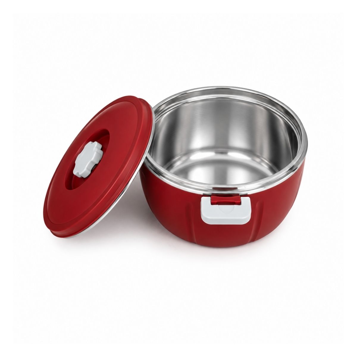 Set Caserole Termice cu Capac, Naimeed D7943, pentru Servire si Pastrarea Temperaturii Alimentelor, Rosu, 1.8L+3.5L+6L