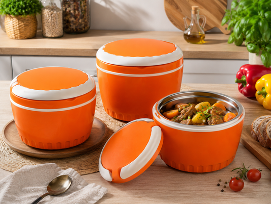 Set Caserole Termice cu Capac, Naimeed D7948, portocaliu