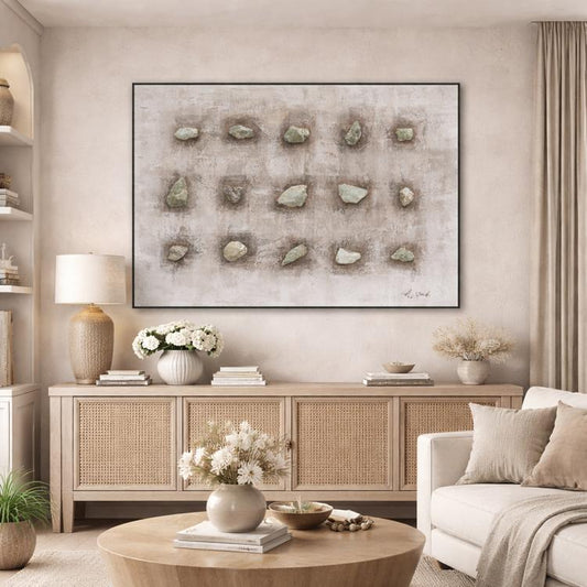Tablou decorativ, 3D relief piatra naturalar, Naimeed D7959, montat pe suport rigid si rama exterioara din lemn, 90x120x4cm