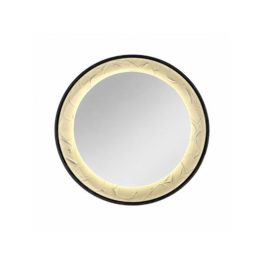 Oglinda LED de Perete, Naimeed D7997, Rama din Aluminiu Negru, Insert Texturat, 3 Nuante de lumina, 80cm