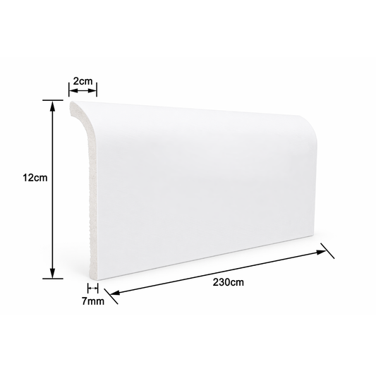 Plintă decorativă, polimer rigid, Naimeed D8103, Alb, 230 × 12 × 2 cm