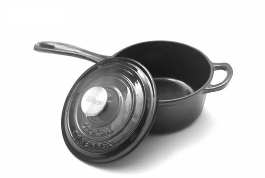 Cratita din fonta emailata cu coada si capac, 19x9cm, capacitate 1.8l Marble Gray / DCN58628 - 221.ro