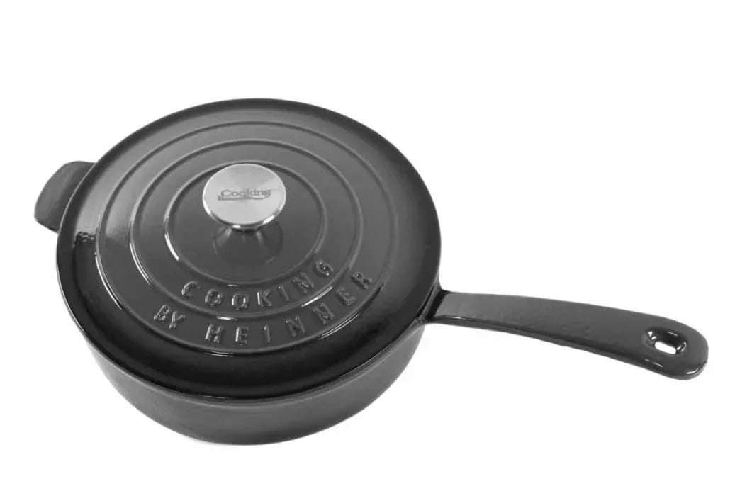 Cratita din fonta emailata cu coada si capac, 24x8cm, capacitate 2.5l Marble Gray / DCN58638 - 221.ro