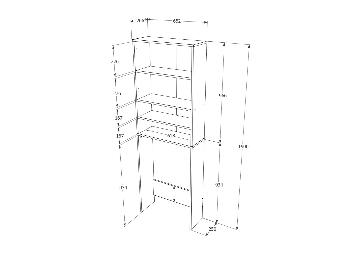 Dulap Masina de Spalat haaus Fyn, Beton/Alb, 65 x 27 x 190 cm