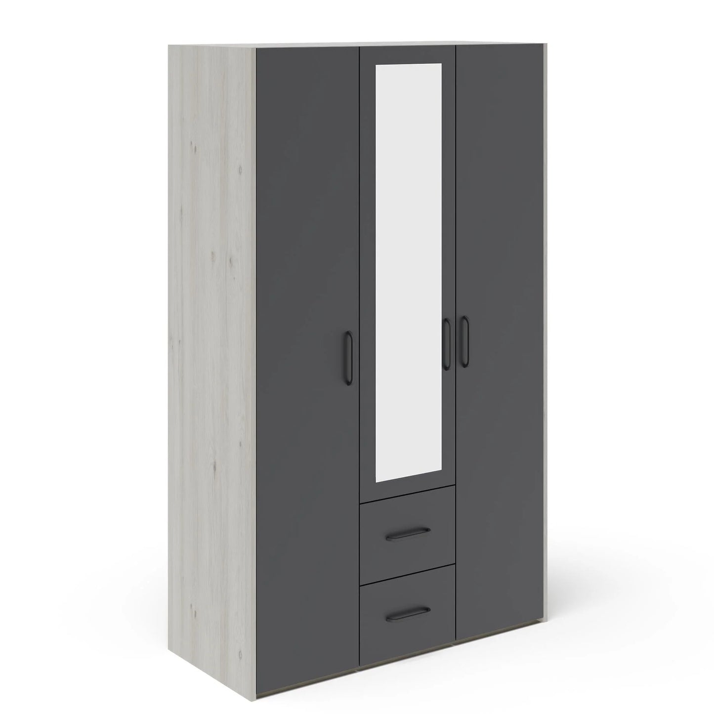 Dulap haaus Malmo, 2 Sertare, 3 Usi, cu oglinda, Stejar Alb/Antracit, 120 x 52 x 200 cm