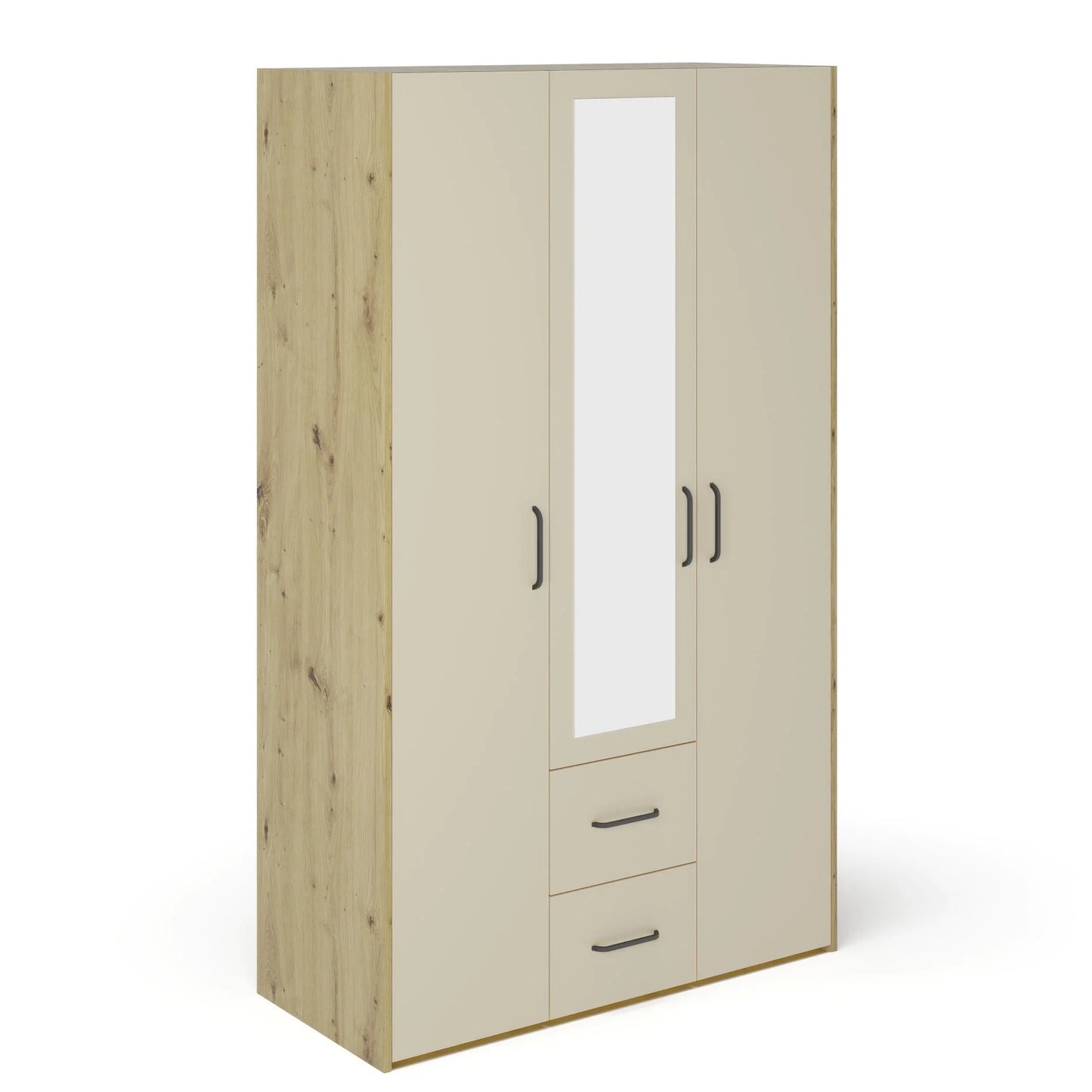 Dulap haaus Malmo, 2 Sertare, 3 Usi, cu oglinda, Stejar Artisan/Argila, 120 x 52 x 200 cm
