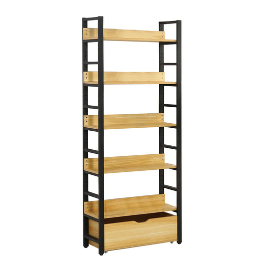 Biblioteca cu 5 polite, un compartiment, Naimeed E5-80-2, Negru/Mesteacan - 221.ro